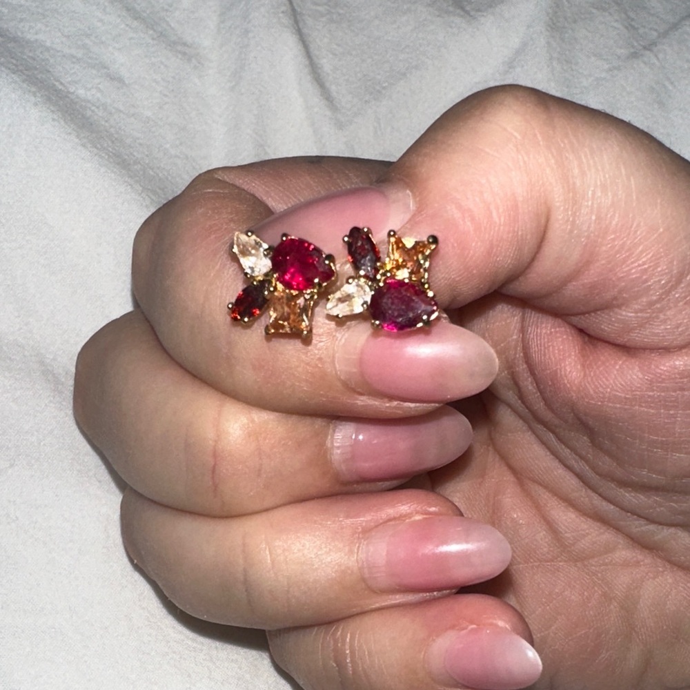 kate spade Gold-Tone Cluster Stud Earrings with Pink, Red and Champagne Stones